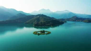 Aerial view Landscape of Sun Moon Lake and lalu island in Nantou, Taiwan