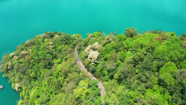 Aerial View Landscape Sun Moon Lake Curved Road Nantou Taiwan — Vídeo de stock