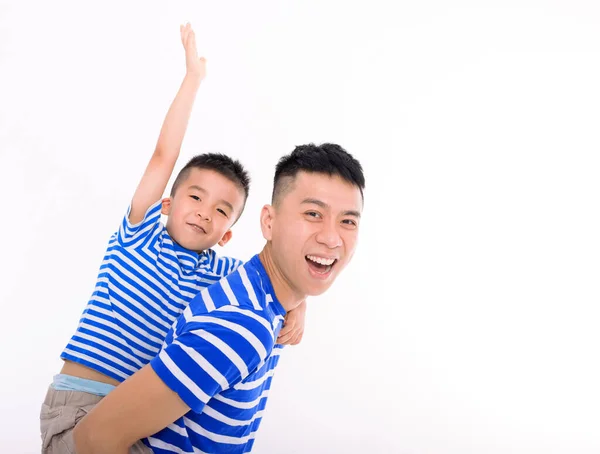 Father Carrying Little Boy Piggyback Having Fun — Stock Photo, Image