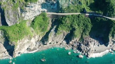 Aerial view of Suhua highway in the Taroko national park , Taiwan.