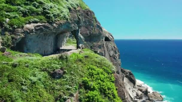 Luchtfoto Van Old Suhua Highway Elephant Trunk Tunnel Hualien Taiwan — Stockvideo