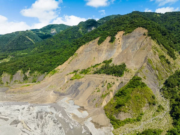 Aerial View Landslides Rockfalls Road Mountains — Stock Photo, Image