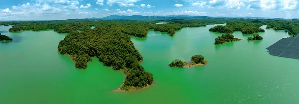 Вид Воздуха Водохранилище Шань Тоу Солнечные Батареи Плавающие Озере — стоковое фото