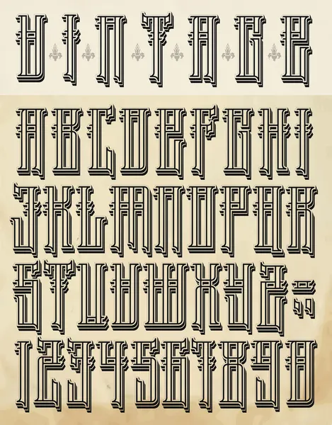 Estilo Vintage fuente: letras grandes y números — Archivo Imágenes Vectoriales