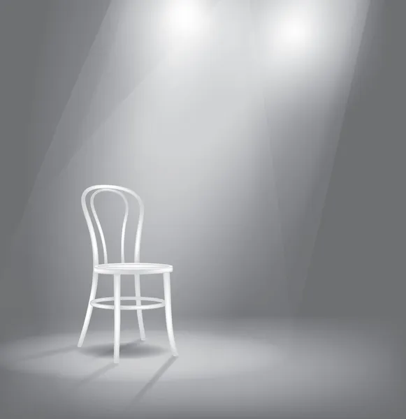 Palcoscenico con sedia bianca sotto i riflettori — Vettoriale Stock