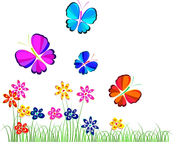 Çiçekler ve kelebekler, illüstrasyon, vektör — Stok Vektör