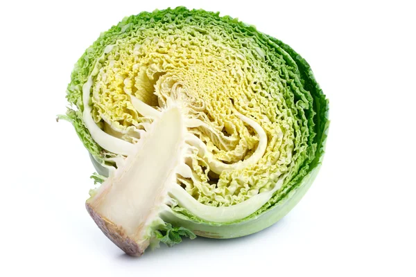 Half a savoy cabbage on a white background — Stock Photo, Image