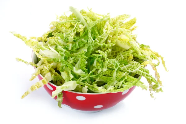 Salad with fresh savoy cabbage on white background — Stock Photo, Image