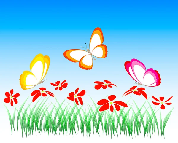 Λουλούδια και πεταλούδες, εικονογράφηση, διανυσματική — Διανυσματικό Αρχείο