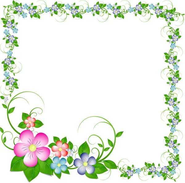 Πλαίσιο από λουλούδια και φύλλα — Διανυσματικό Αρχείο