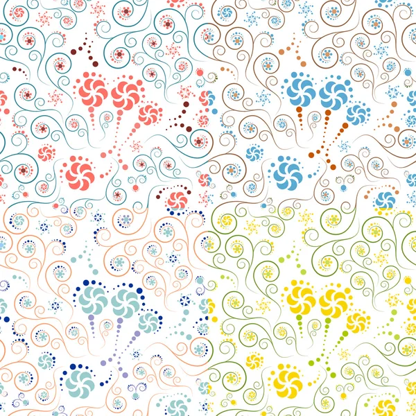 Serie di motivi floreali con cerchi e spirali — Vettoriale Stock