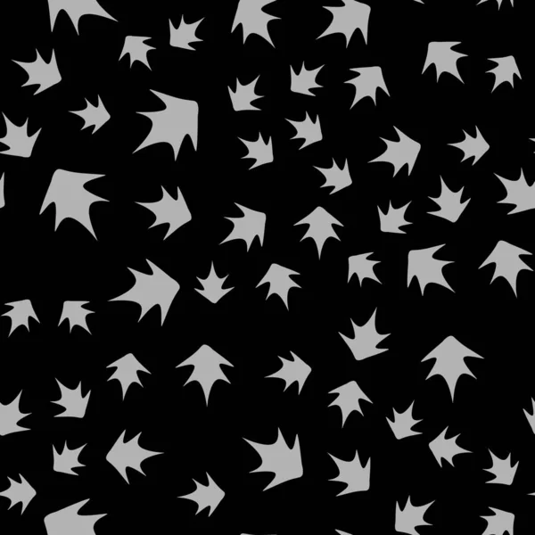 Gray Leaves Black Background Vector Seamless Pattern Fabric Baby Clothes — Vetor de Stock