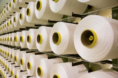 Kumaş yapımında beyaz iplikli pek çok bobin kullanılır.