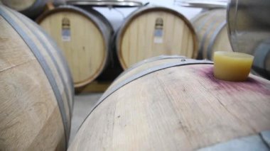 Büyük bir depoda şarap, brendi ya da viski ile yıllanmış ahşap fıçılar. Şarap hazırlama ve fermantasyon süreci