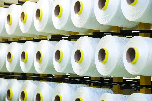 Industriell Textilproduktionslinje Vävstolar Vid Textilfabrik — Stockfoto