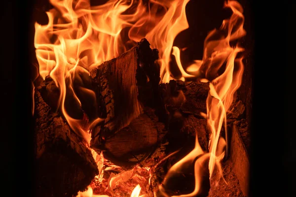 Fire Burns Fireplace Fire Keep Warm Beautiful Fire Burning Cozy — Stock Photo, Image