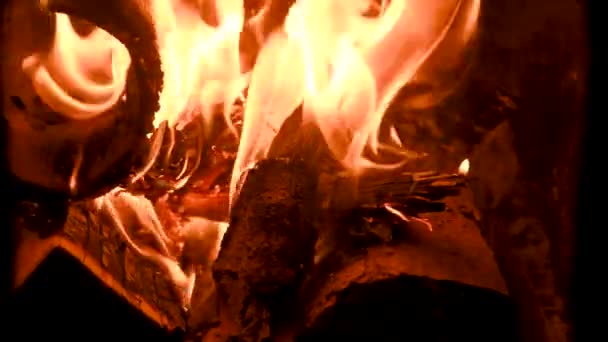 Egy Tűz Kandallóban Tűz Hogy Melegen Tartsa Egy Gyönyörű Tűz — Stock videók