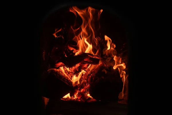 Fire Burns Fireplace Fire Keep Warm Beautiful Fire Burning Cozy — Stock Photo, Image