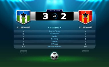 Skorbord futbol ve stadyumun sahne ışıkları arka planında parlak ışık çizimi var.