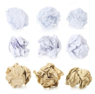 Set of Crumpled Paper Balls - Squered, Office and Brown Craft