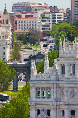 Aerial view of Madrid - Famous Alcala Gate, builldings and stre clipart