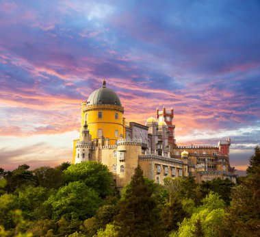 Fairy Palace against sunset sky - Panorama of Palace in Sintra, clipart