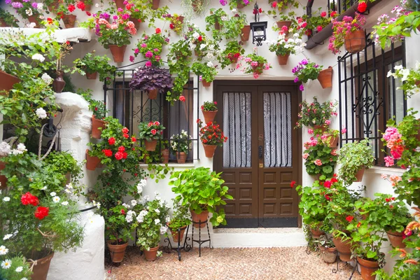 Blommor dekoration av vintage innergård, Spanien, Europa — Stockfoto