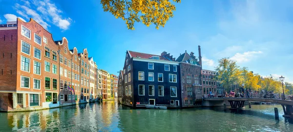 Amsterdam Panoramautsikt Över Amsterdams Historiska Centrum Traditionella Hus Amsterdam Vacker — Stockfoto