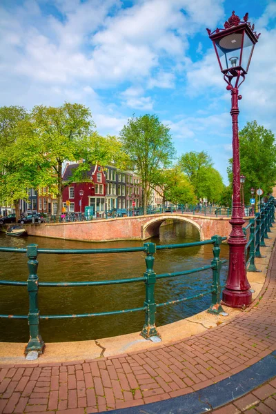 Amsterdam Old Houses Bridges Canals Lantern View Famous Old Center — Stock Photo, Image