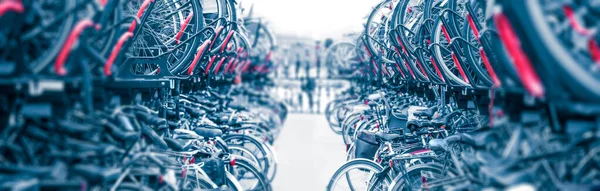 Bicycles Background Large Public City Bike Parking Eco Friendly Transport — Stock Photo, Image