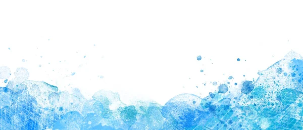 Big Blue Watercolor Color Banner Background Isolated White Paint Stains — Photo