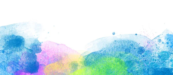 Watercolor Color Banner Background Isolated White Paint Stains Splashes Flows — Stock Photo, Image