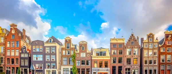 Amsterdam Panoráma Kilátás Híres Amszterdami Házak Háttér Elszigetelt Fehér Különböző — Stock Fotó