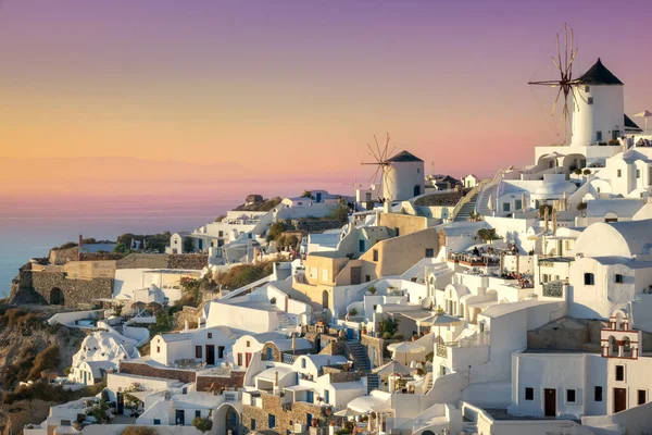 Santorini Sundown Famous Town Oia Sunset Romantic Holidays Oia Santorini — Fotografia de Stock