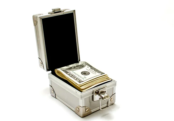 Kovový box s dolary. — Stock fotografie
