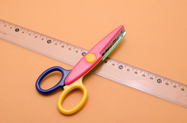 Scissor with ruler — Stock Photo, Image