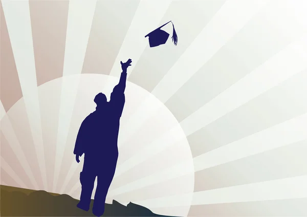 Graduado celebrando en silueta — Vector de stock