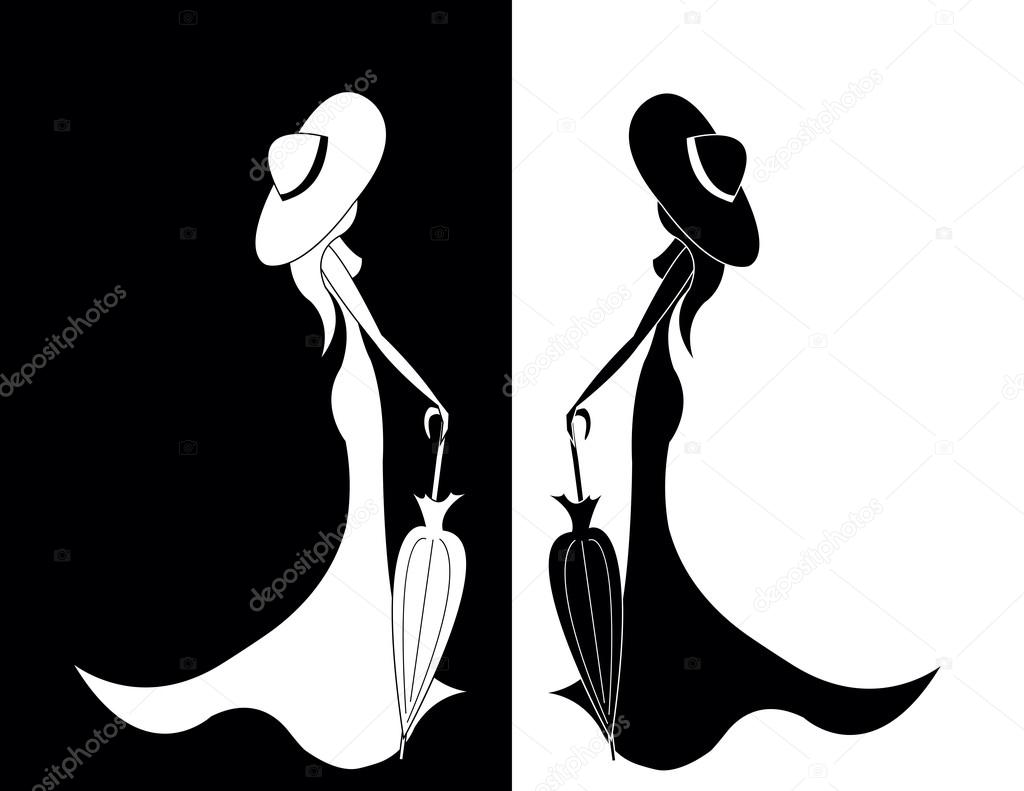Set of women with umbrella