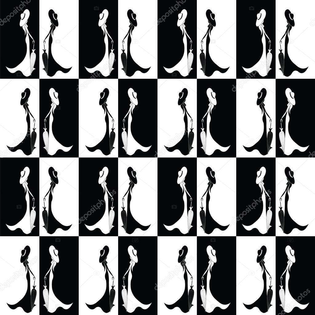 Seamless pattern with women with umbrella