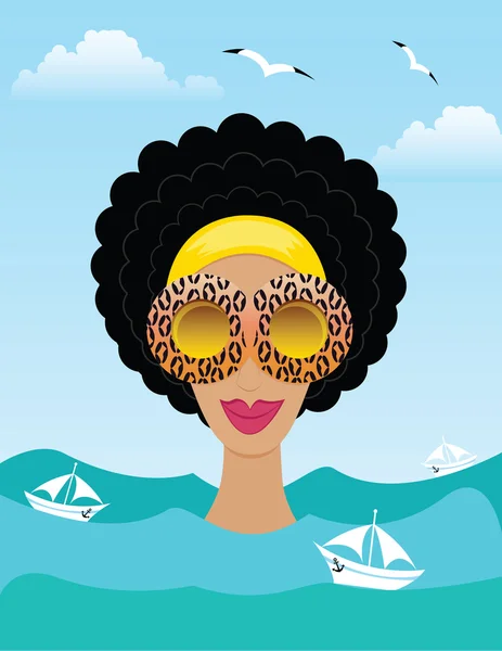 Mujer en el mar o el océano — Vector de stock