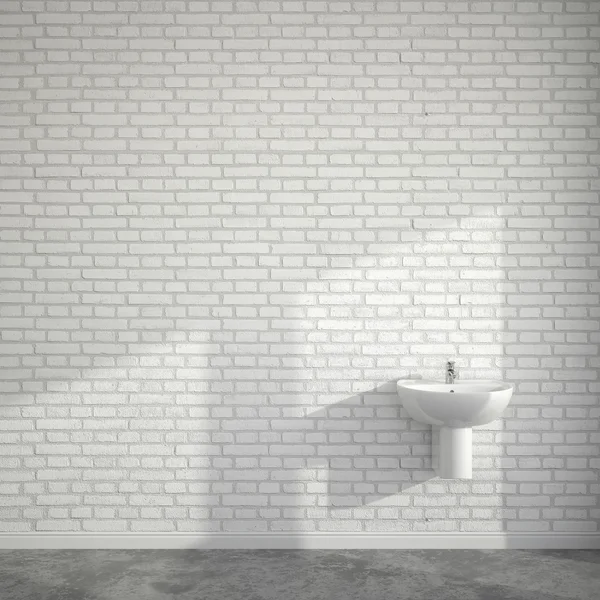 WC habitación con lavabo en la pared vacía de ladrillos — Foto de Stock