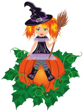 bir süpürge ile kız cadı. vektör çizim