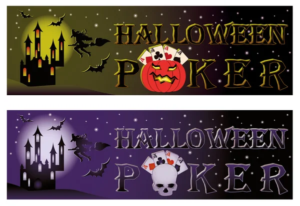 Due banner di halloween poker, illustrazione vettoriale — Vettoriale Stock