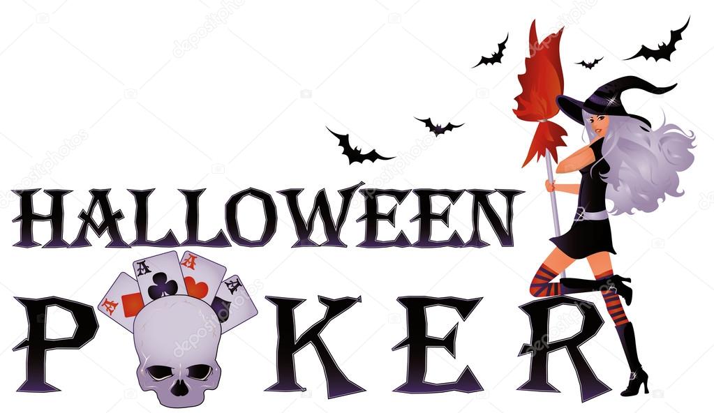 Halloween poker banner with skull, vector illustration