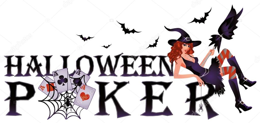 Halloween poker banner with spiderweb, vector illustration