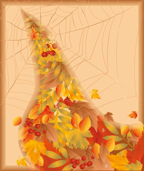 Herfst kaart met spiderweb, vectorillustratie — Stockvector