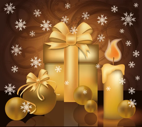Natal cartão de felicitações douradas, ilustração vetorial — Vetor de Stock