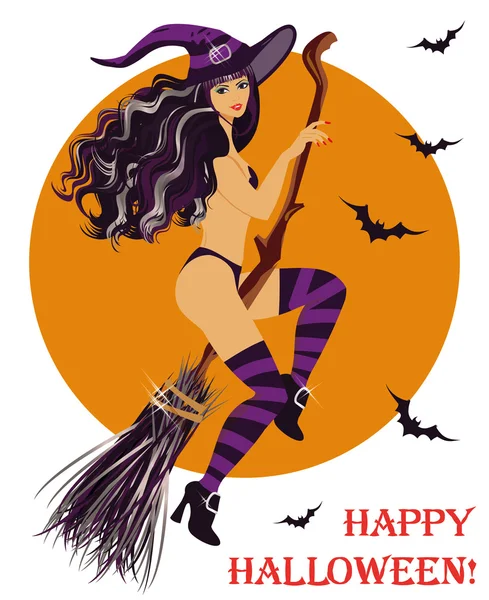 Halloween czarownica seksualne, Latanie na miotle, ilustracji wektorowych — Wektor stockowy