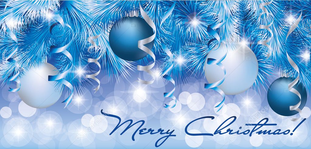 Christmas blue silver banner, vector illustration — Stock Vector ...