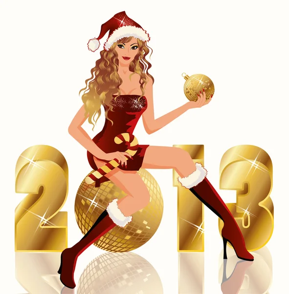 Νέο χρυσό έτος 2013 και santa κορίτσι, εικονογράφηση φορέας — Διανυσματικό Αρχείο